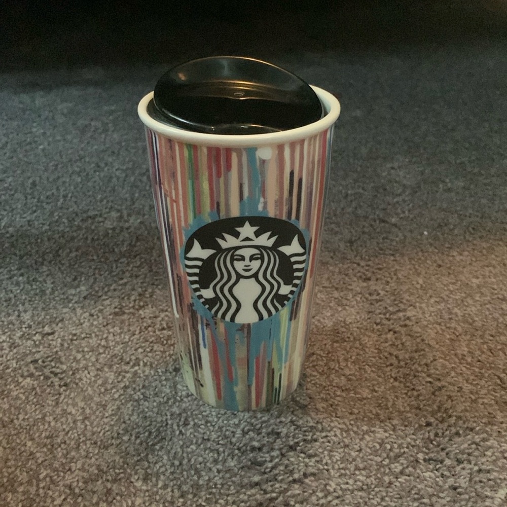 Starbucks Paint Drip Ceramic Tumbler,  Double Wall with Lid